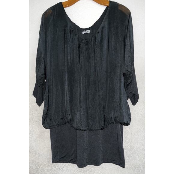 Meo Meli Cinched Hip Top Women OS Charcoal Gray Silk Dolman Sleeve Boho Italy - Picture 1 of 5